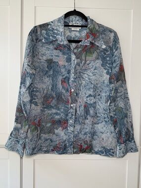 Teddi of California Vintage 80’s Sheer Graphic Button Up Shirt Retro Lightweight